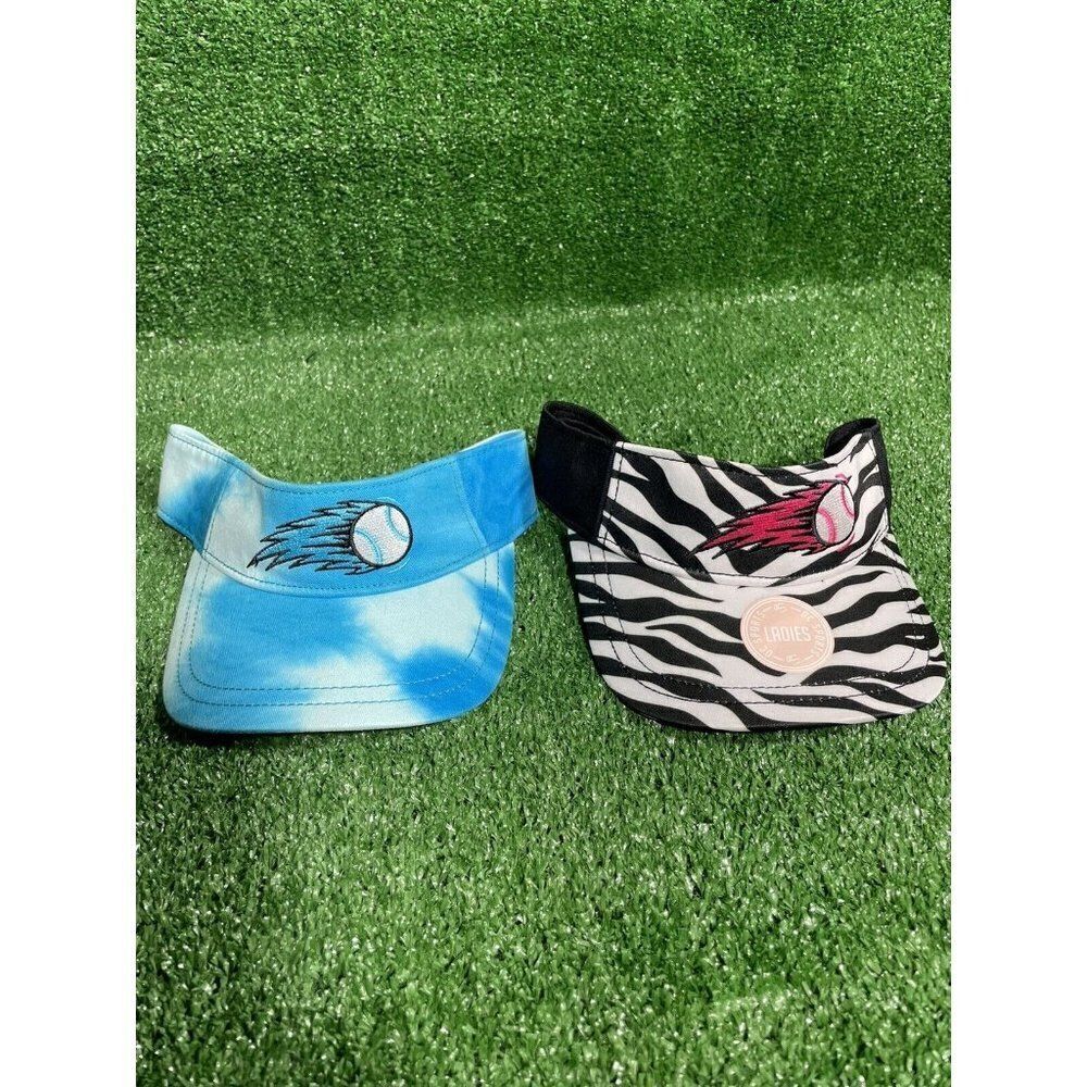 Lot Of 2 New Women’s Baseball Sun Visors Adjustable Hat Blue/Zebra Print OSFM